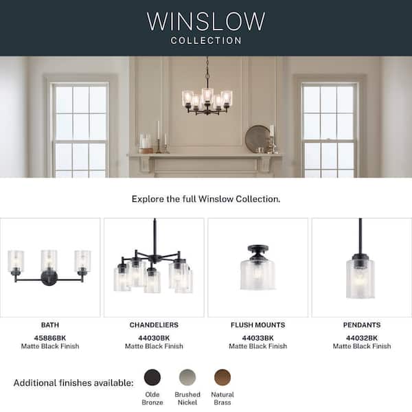 KICHLER Winslow 1-Light Black Mini Pendant Light with Clear Seeded