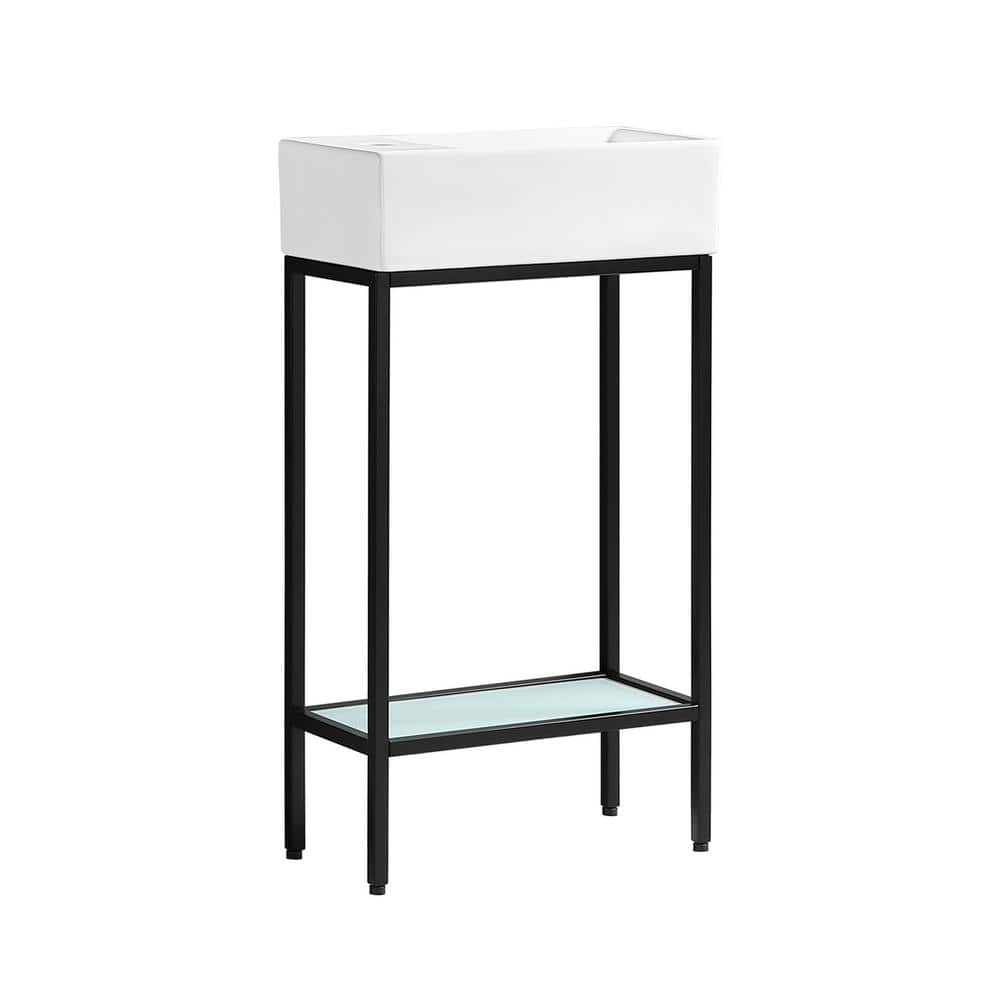 Pierre Matte Black 19.5" Freestanding Metal Frame Bathroom Vanity with Glass Shelf
