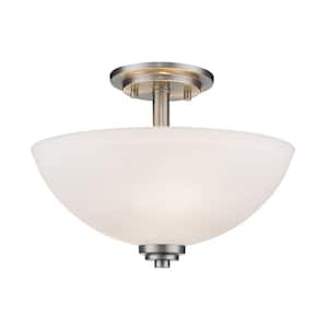 Ashton 15.75 in. 3-Light Brushed Nickel Semi-Flush Mount with Matte Opal Shade