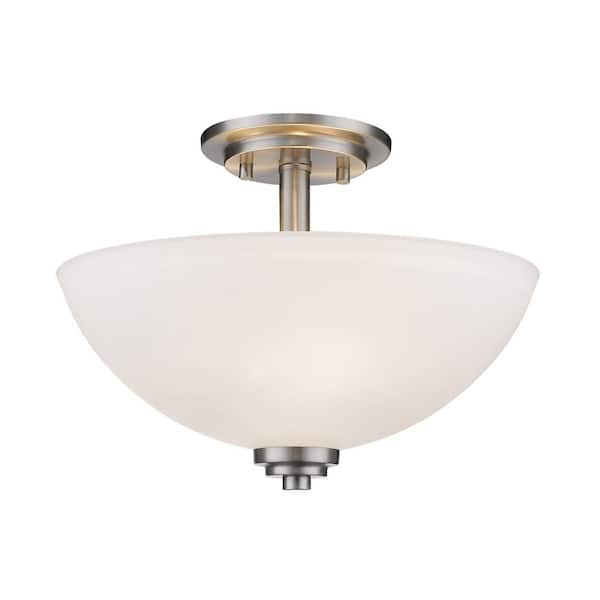 Unbranded Ashton 15.75 in. 3-Light Brushed Nickel Semi-Flush Mount with Matte Opal Shade