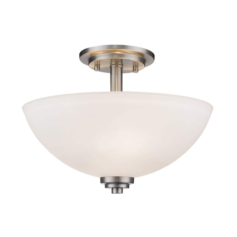 Ashton 3-Light Brushed Nickel Semi-Flush Mount with Matte Opal Shade