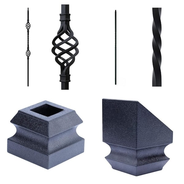 44 in. Iron Baluster (Double Basket and Single Twist) with Slip N Grip Flat and Angle Shoe Combo