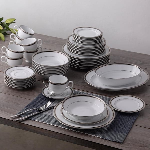 Noritake Austin Platinum 50-Piece Dinnerware Set (White) Porcelain