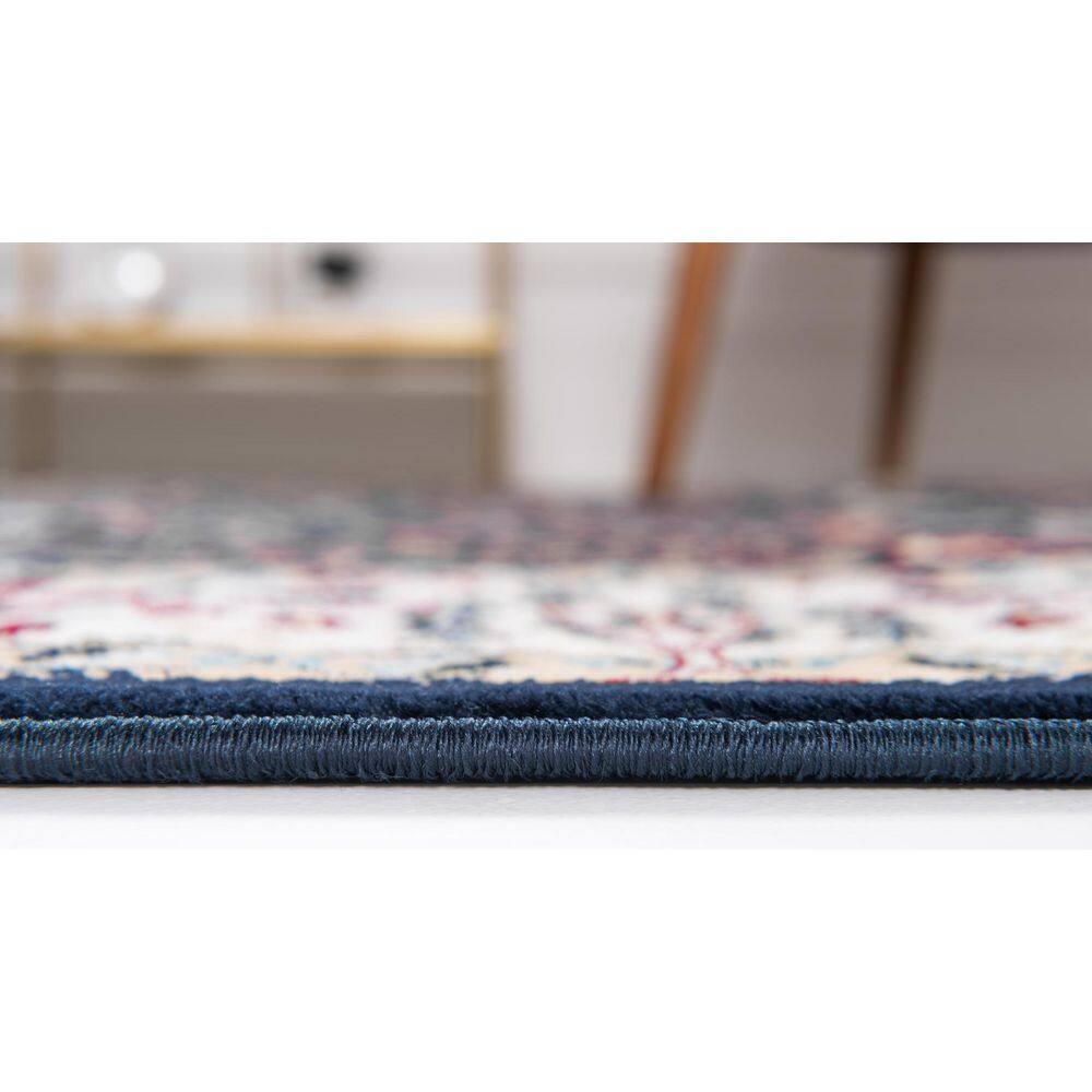 Navy Blue Floral Synthetic 8' x 10' Rectangular Area Rug