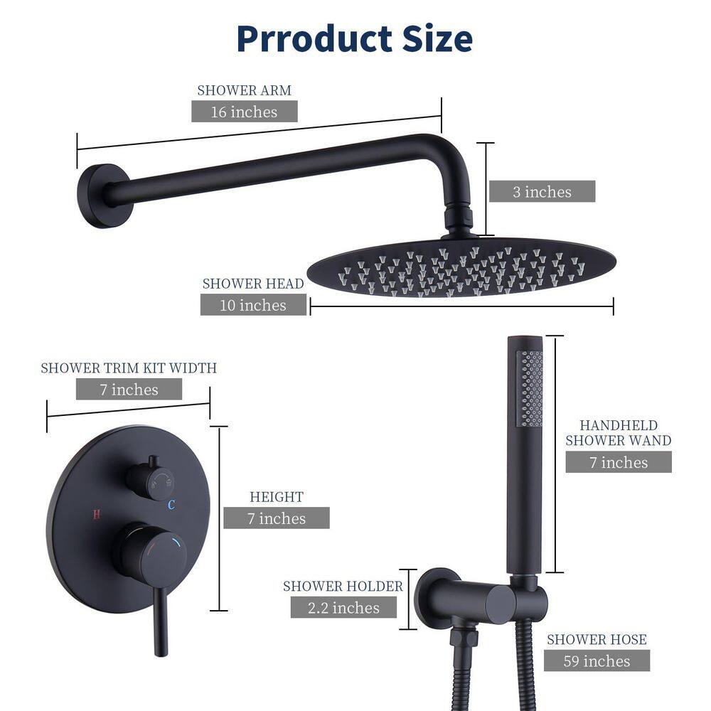 Matte Black Large Round Rainfall Shower System with Handheld