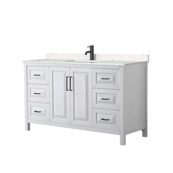 Wyndham Collection Daria 60 in. W x 22 in. D x 35.75 in. H Single Bath Vanity in White with Carrara Cultured Marble Top