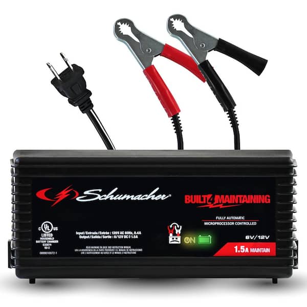 1.5A Car Battery Charger and Maintainer, Restores Batteries, Smart Trickle Charge, Automatic,Auto Restart,6V/12V, SC1355