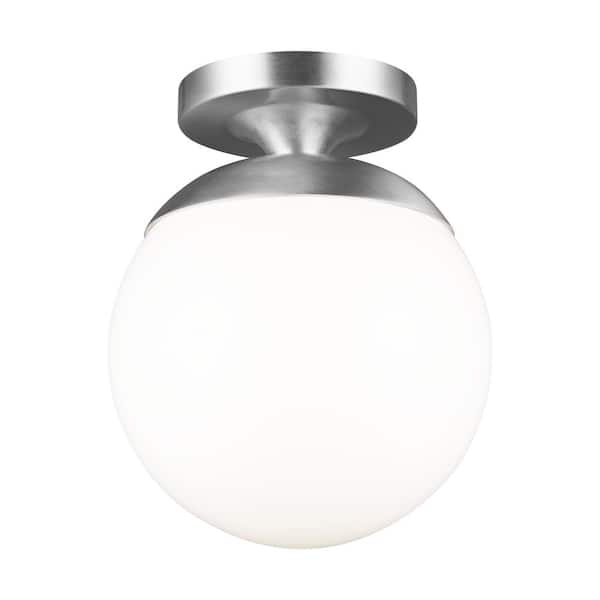 Generation Lighting Leo 1-Light Satin Aluminum Semi-Flush Mount with White Glass