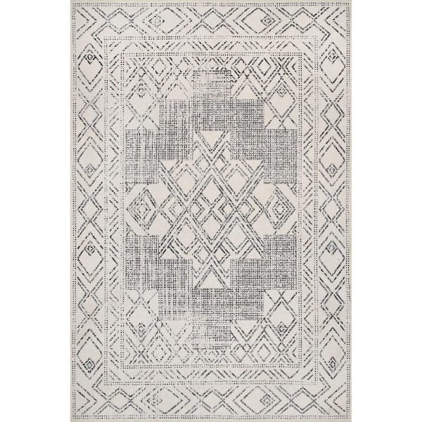 nuLOOM Mia Machine Washable Light Gray  2 ft. x 3 ft. Geometric Medallion Doormat Accent Rug