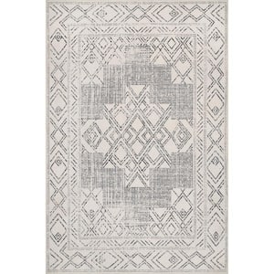 Mia Machine Washable Geometric Medallion Light Gray 8 ft. x 8 ft. Square Rug