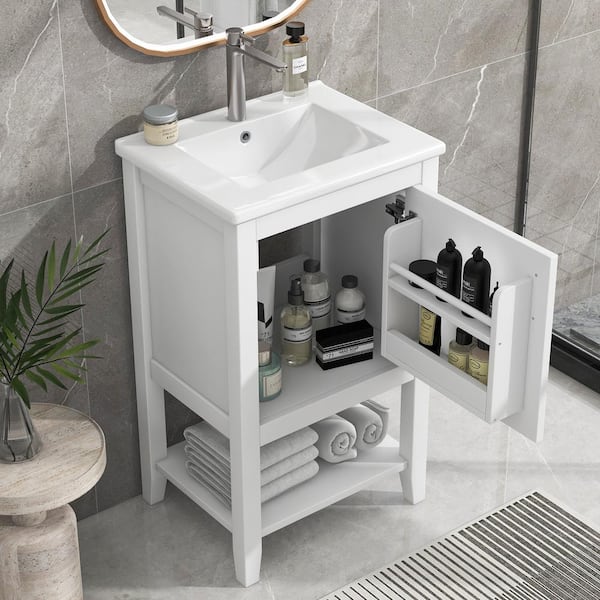 20.00 in. W x 15.50 in. L x 33.50 in. H 1-Sink Bath Vanity in White with White Ceramic Top