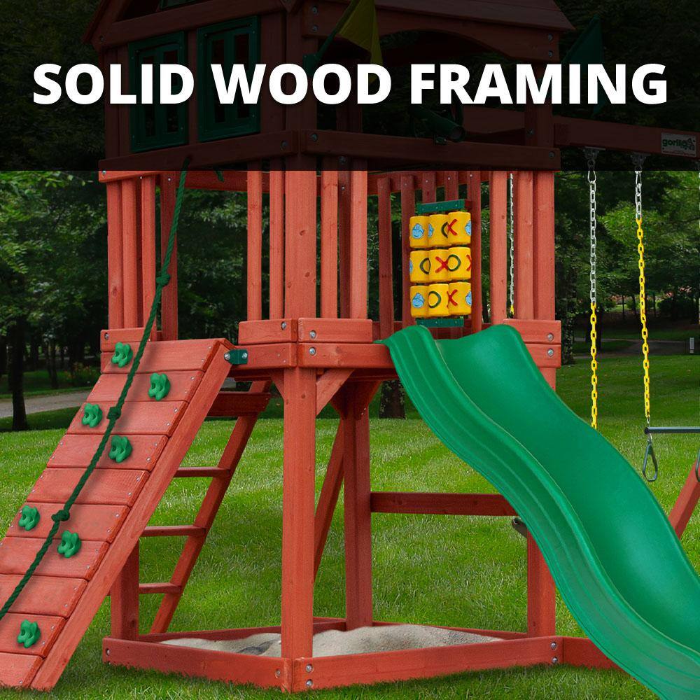 Nantucket Cedar Wood Swing Set with Green Slide and Fort