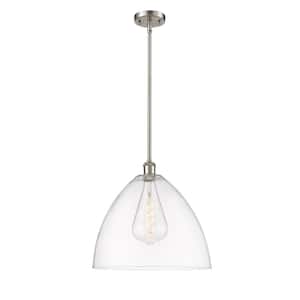 Bristol Glass 1-Light Brushed Satin Nickel Cage Pendant Light with Clear Glass Shade