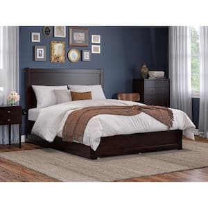 NoHo Espresso Queen Solid Wood Platform Bed with Footboard and Twin Extra Long Trundle