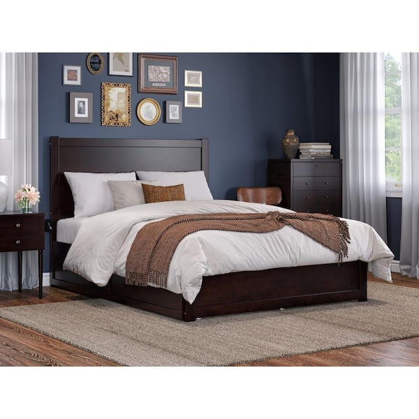 AFI NoHo Espresso Queen Solid Wood Platform Bed with Footboard and Twin Extra Long Trundle