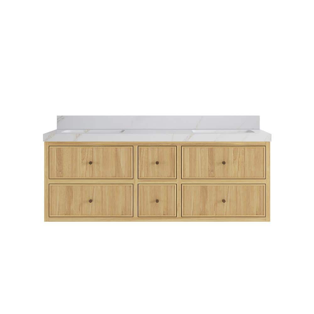 Sonoma Floating 60 in. H Double Sink Freestanding Light Natural Bath Vanity with Calacatta Sienna Qt. Top Unassembled price history on PriceWatchPro