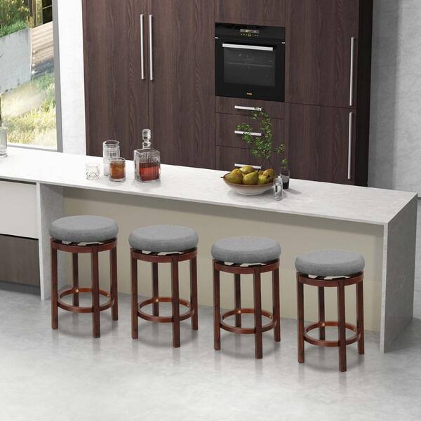 Costway 26 in. Gray Upholstered Swivel Round Bar Stools