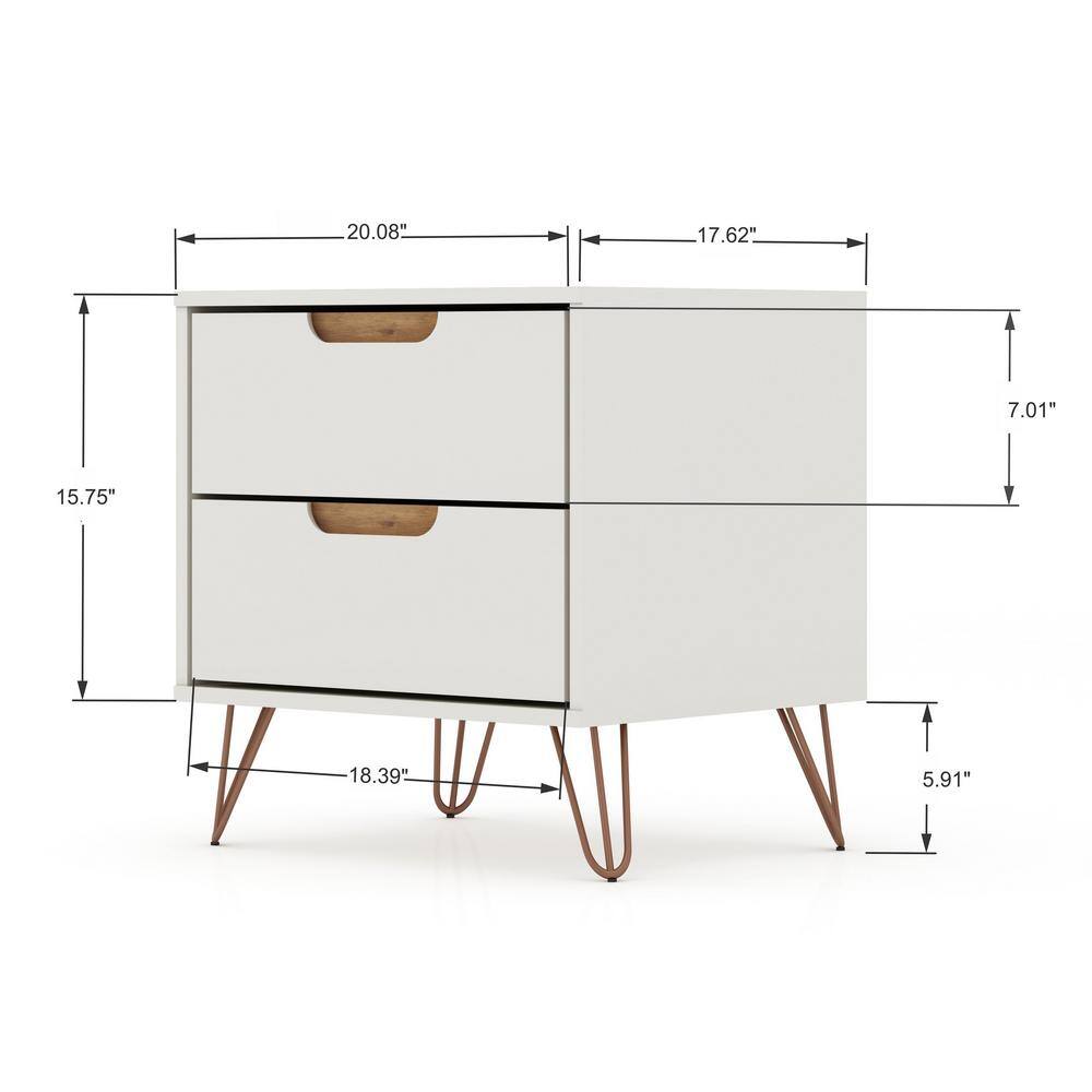 Set of 2 Off White Hairpin Leg 2-Drawer Nightstands