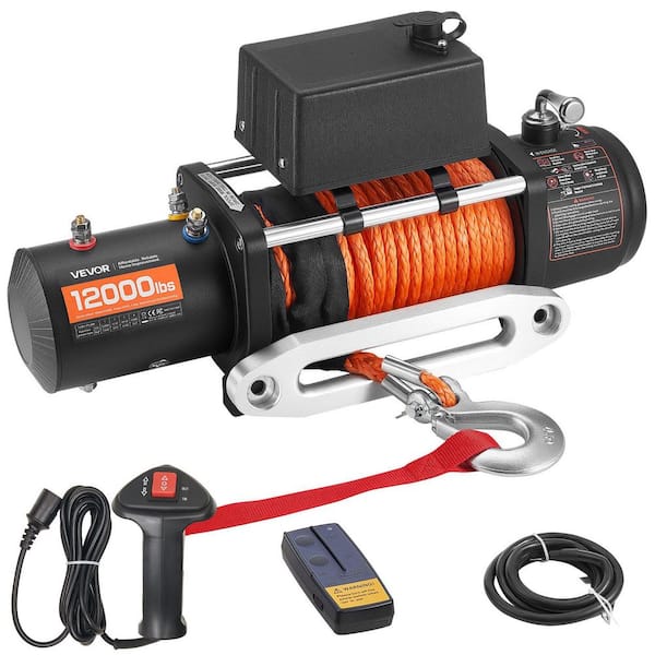Electric Winch, 12V DC Truck Winch with Φ0.36 in. x 75.5 ft. Synthetic Rope, Wireless and Wired Remote Control