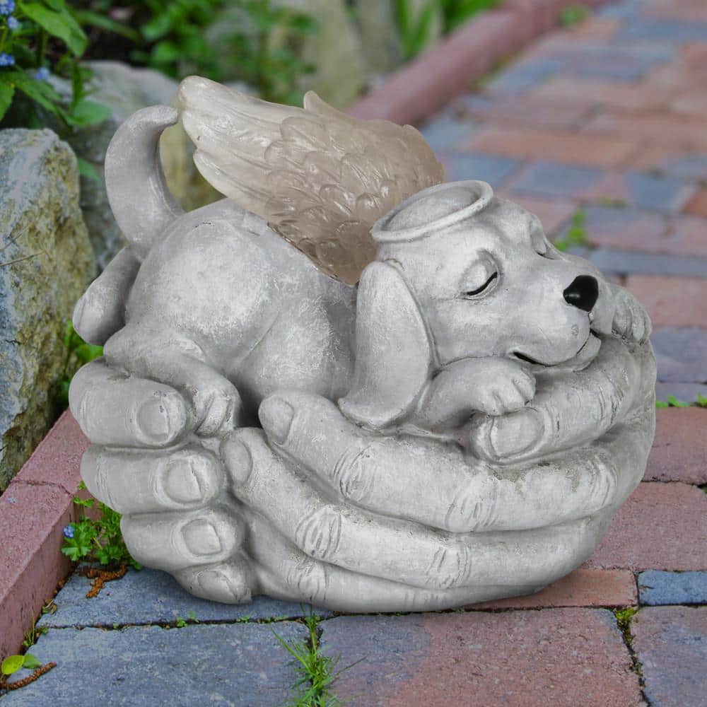 Solar Cradled Angel Dog Memorial Garden Statue with LED Wings