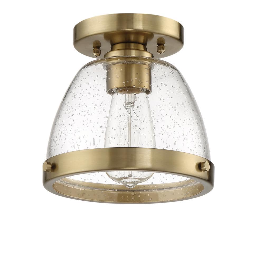 Lodie 7.5 in. 1 Light Satin Brass Finish Transitional Flush Mount with Clear Seeded Glass and No Bulbs Included price history on PriceWatchPro
