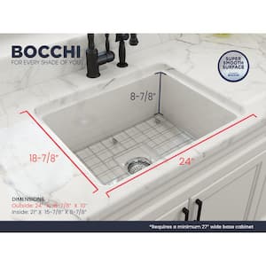 Sotto White Fireclay 24 in. Single Bowl Undermount/Drop-In Kitchen Sink w/Protective Bottom Grid and Strainer