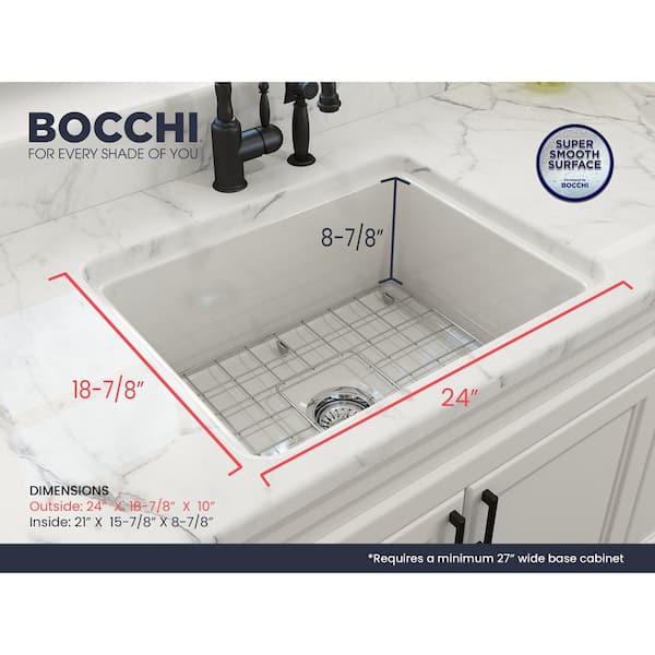Sotto White Fireclay 24 in. Single Bowl Undermount/Drop-In Kitchen Sink w/Protective Bottom Grid and Strainer