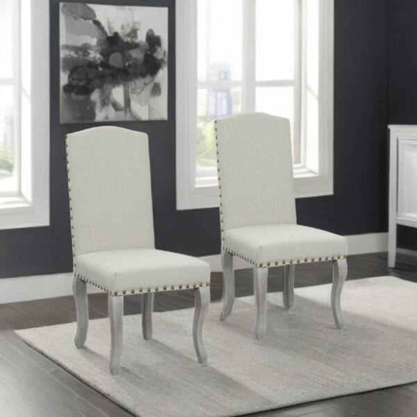 HomeRoots Beige And Gray Upholstered Fabric Parsons Chair (Set Of 2)
