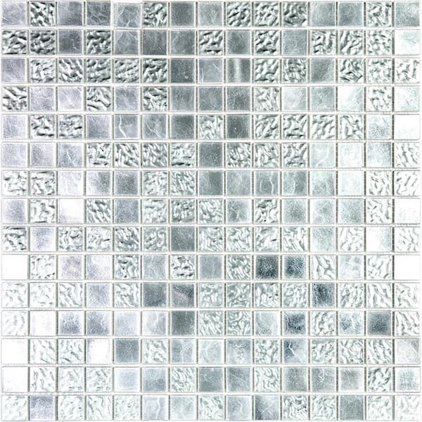 Apollo Tile Mingles 12 in. x 12 in. Glossy Gray and Silver Glass Mosaic Wall and Floor Tile (20 sq. ft./case) (20-pack)