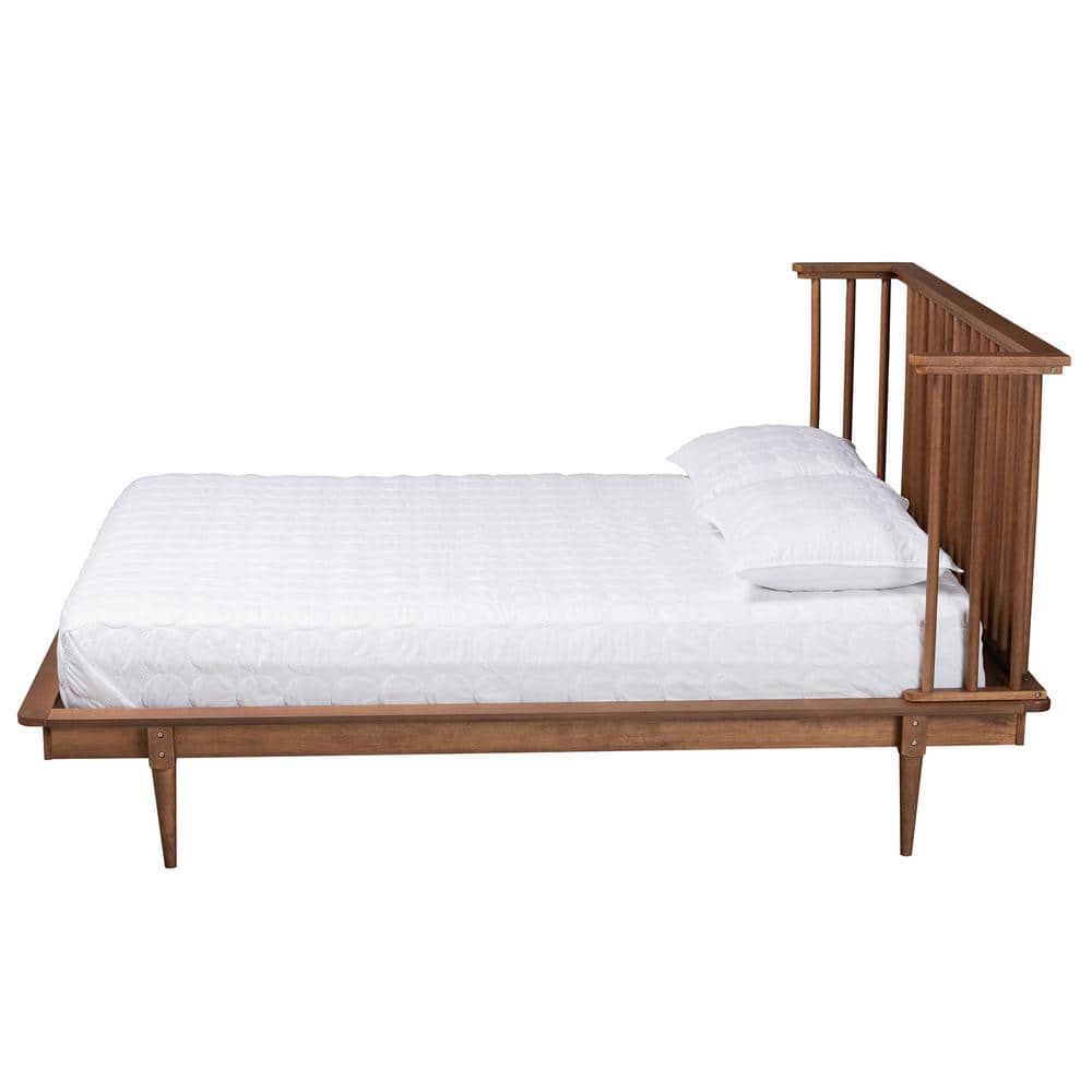 Mid-Century Modern Ash Wood King Platform Bed with Spindle Headboard