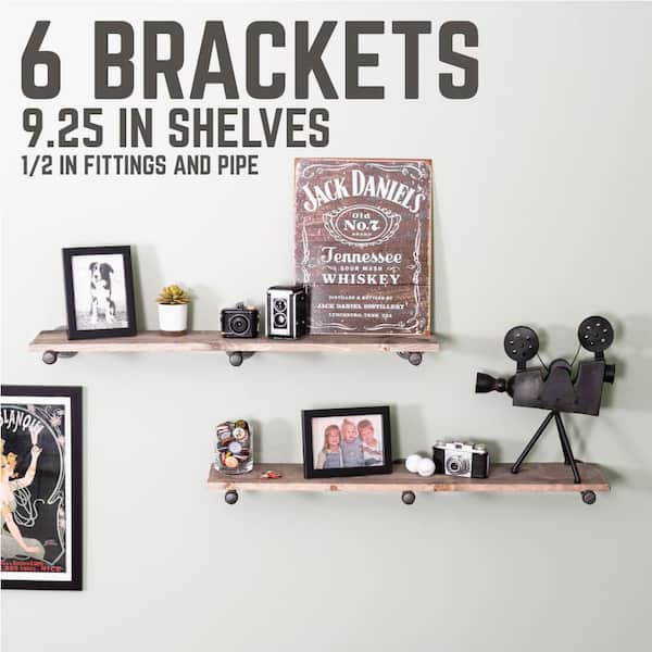 1/2 in. Black Pipe 10 in. L Wall Mounted Shelf Bracket Kit (6-Pack) 1/2 in. Black Pipe 10 in. L Wall Mounted Shelf Bracket Kit (6-Pack)