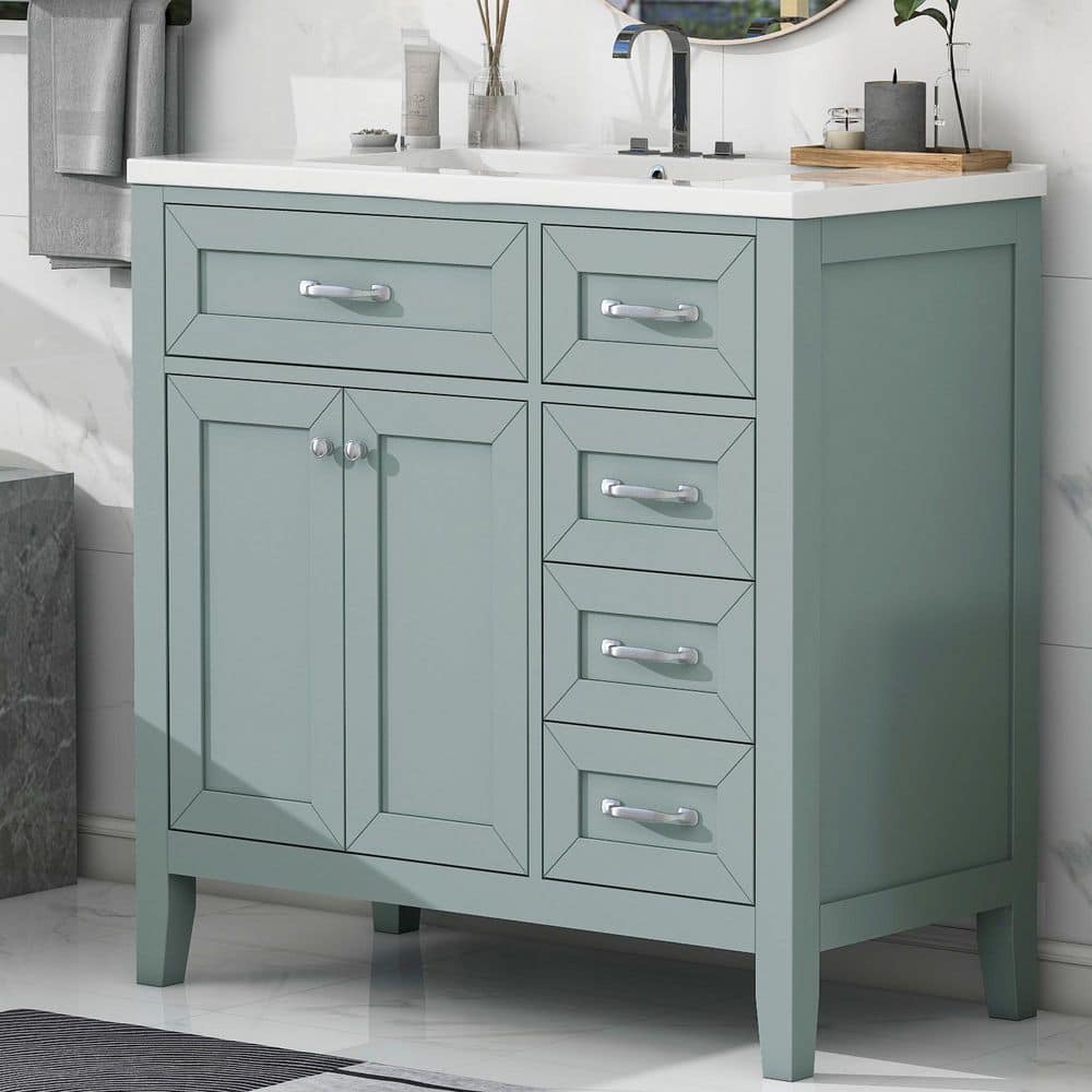 36 in. W x 18.3 in. D x 35.7 in. H Single Sink Freestanding Bath Vanity in Green with White Ceramic Top price history on PriceWatchPro