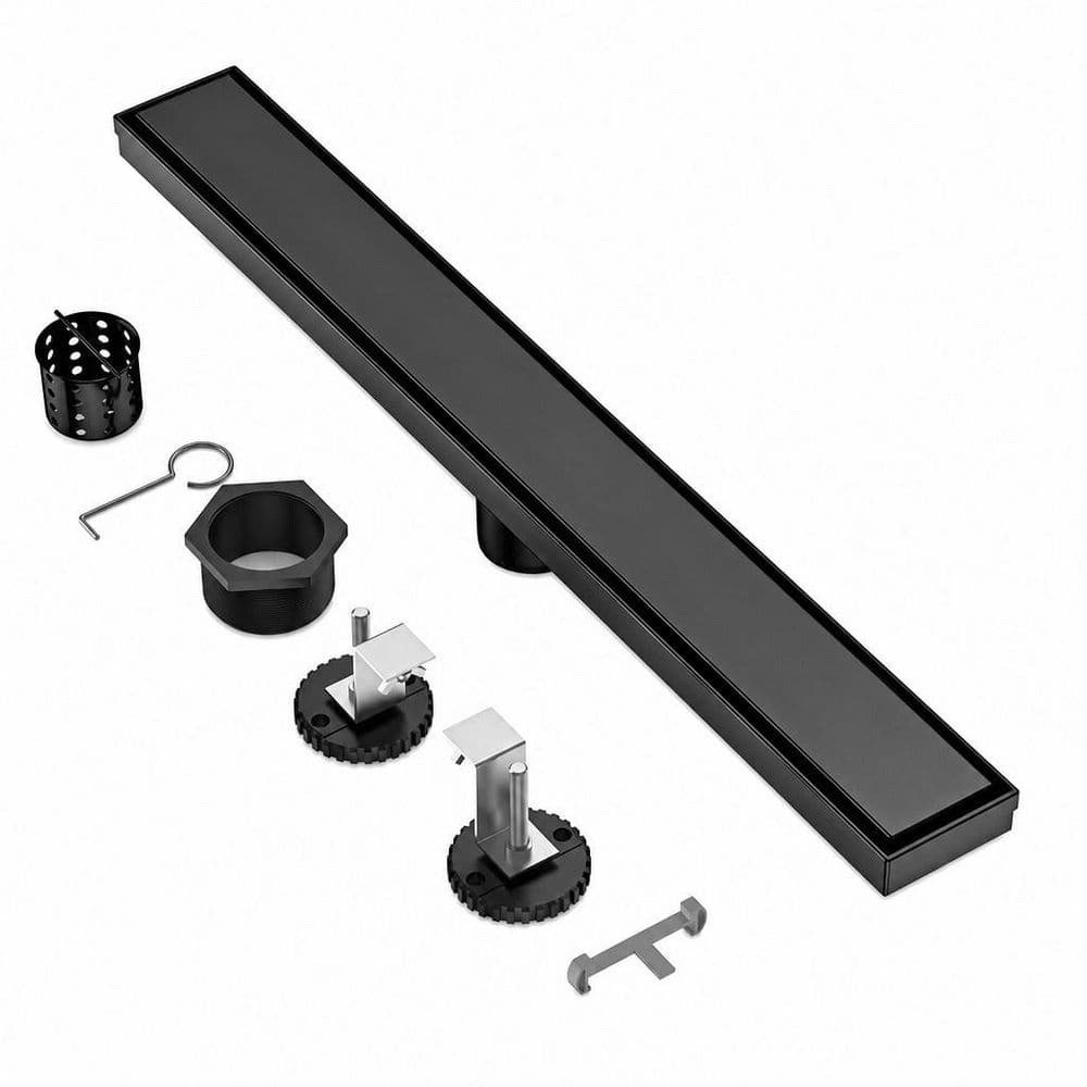 24 in. 1-Piece Stainless Steel Linear Shower Drain Included Mounting Hardware and Adjustable Feet in Matte Black