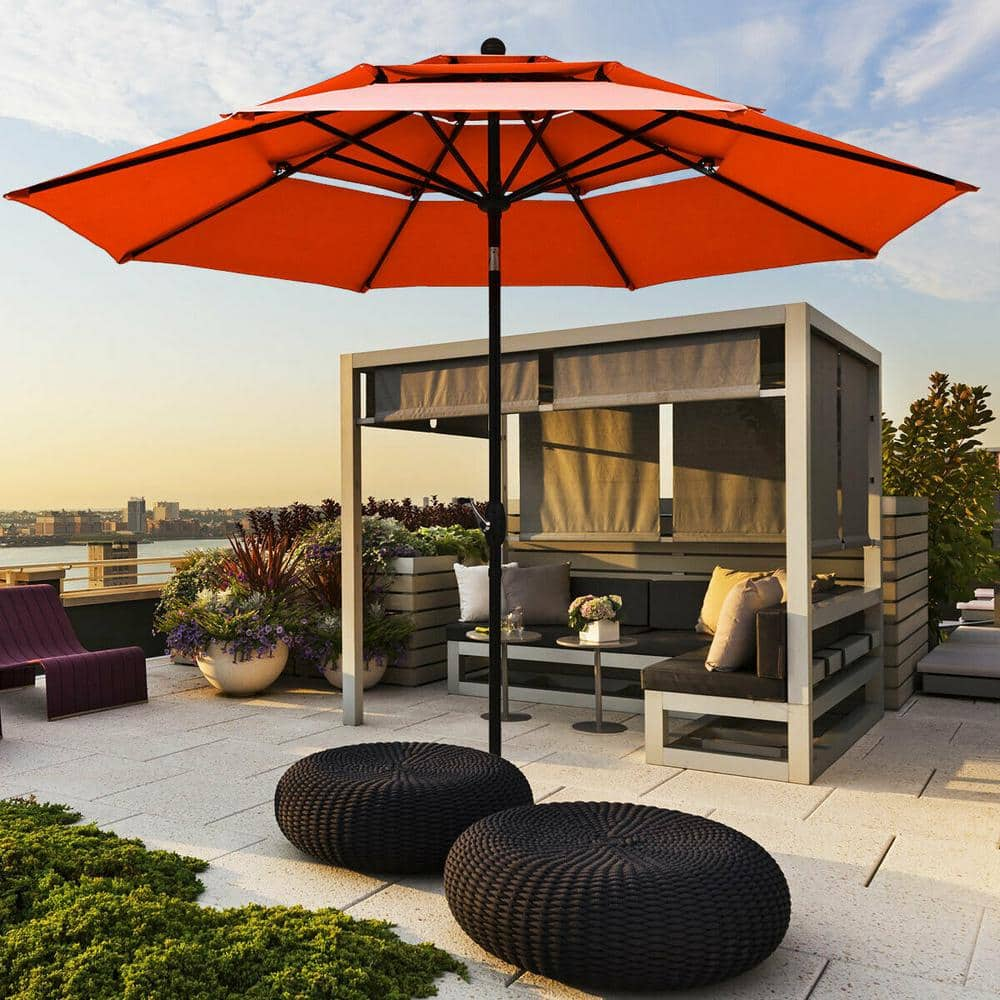 FORCLOVER 10 ft. 3-Tier Aluminum Market Patio Umbrella with with Double ...