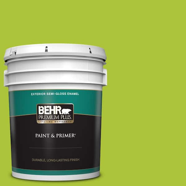 BEHR PREMIUM PLUS 5 gal. #410B-6 Crisp Green Semi-Gloss Enamel Exterior Paint & Primer