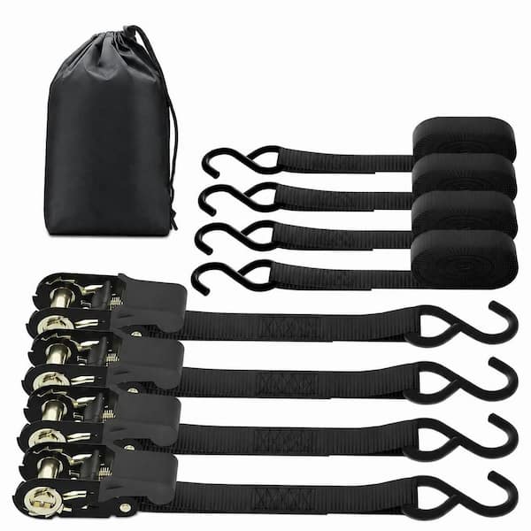 1 in. x 15 ft. Ratchet Tie Down Straps S Hook Fastener Heavy Duty Cargo Straps for Moving Truck Motorcycle 4-Pack