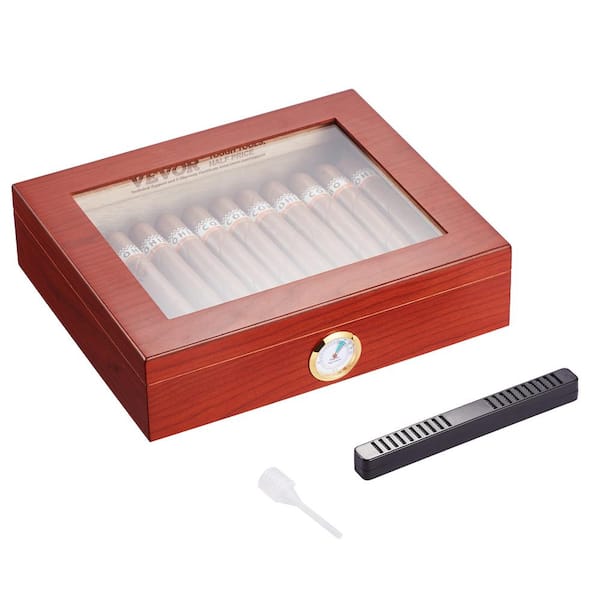VEVOR Cigar Humidor, Glass Top Cigar Humidor Box 5.9 in. H 11.4 in. W Wood Cigar Desktop Box Cigar Storage Case 10-25 Cigars