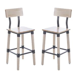 29 in. Antique White Mid Wood Bar Stool with Wood Seat Set of 2