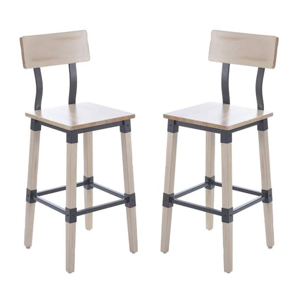 Carnegy Avenue 29 in. Antique White Mid Wood Bar Stool with Wood Seat Set of 2