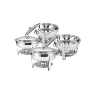 5 Qt. 4 Pack Silver Round Stainless Steel Chafing Dish with Frame (13.38in*17.13in*10.63in)