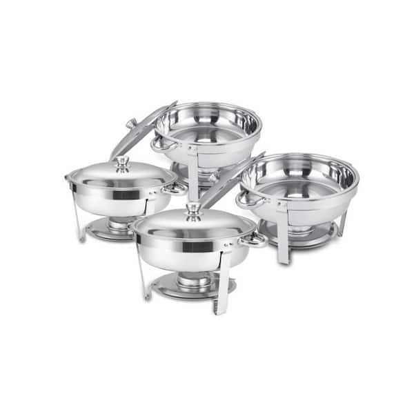 FUNKOL 5 Qt. 4 Pack Silver Round Stainless Steel Chafing Dish with Frame (13.38in*17.13in*10.63in)