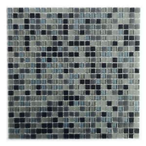 Petite Glossy Blue Gray & Black 11.7 in. x 11.7 in. Square Mosaic Glass Wall Pool Floor Tile (5 Sq. Ft./Case)