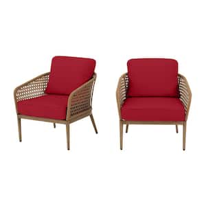 Coral Vista Brown Wicker Outdoor Patio Dining Chair with CushionGuard Chili Red Cushions (2-Pack)