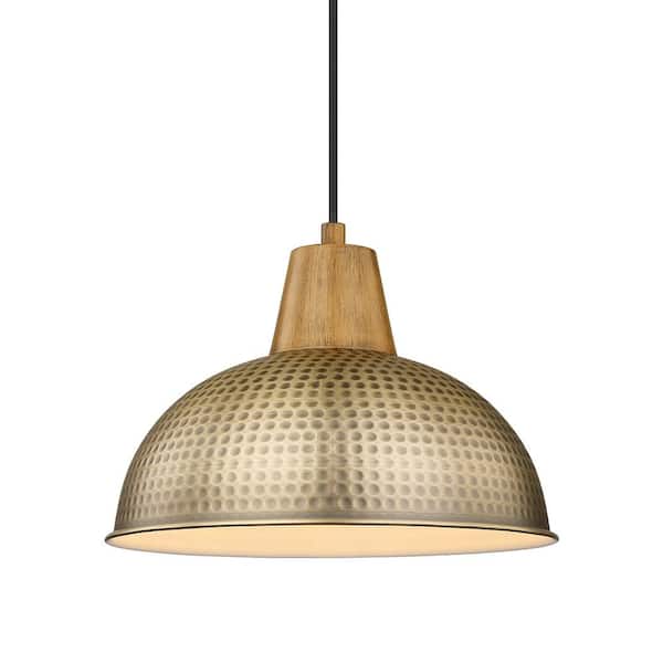 JAZAVA 16 in. 1-Light Large Vintage Brass Pendant Light Fixtures With Hammered Metal Shade for Kitchen Island (1-Pack)