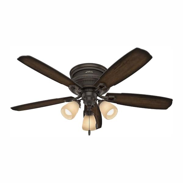 Hunter Ambrose 52 in. LED Indoor Onyx Bengal Bronze Low Profile Three Light Ceiling Fan
