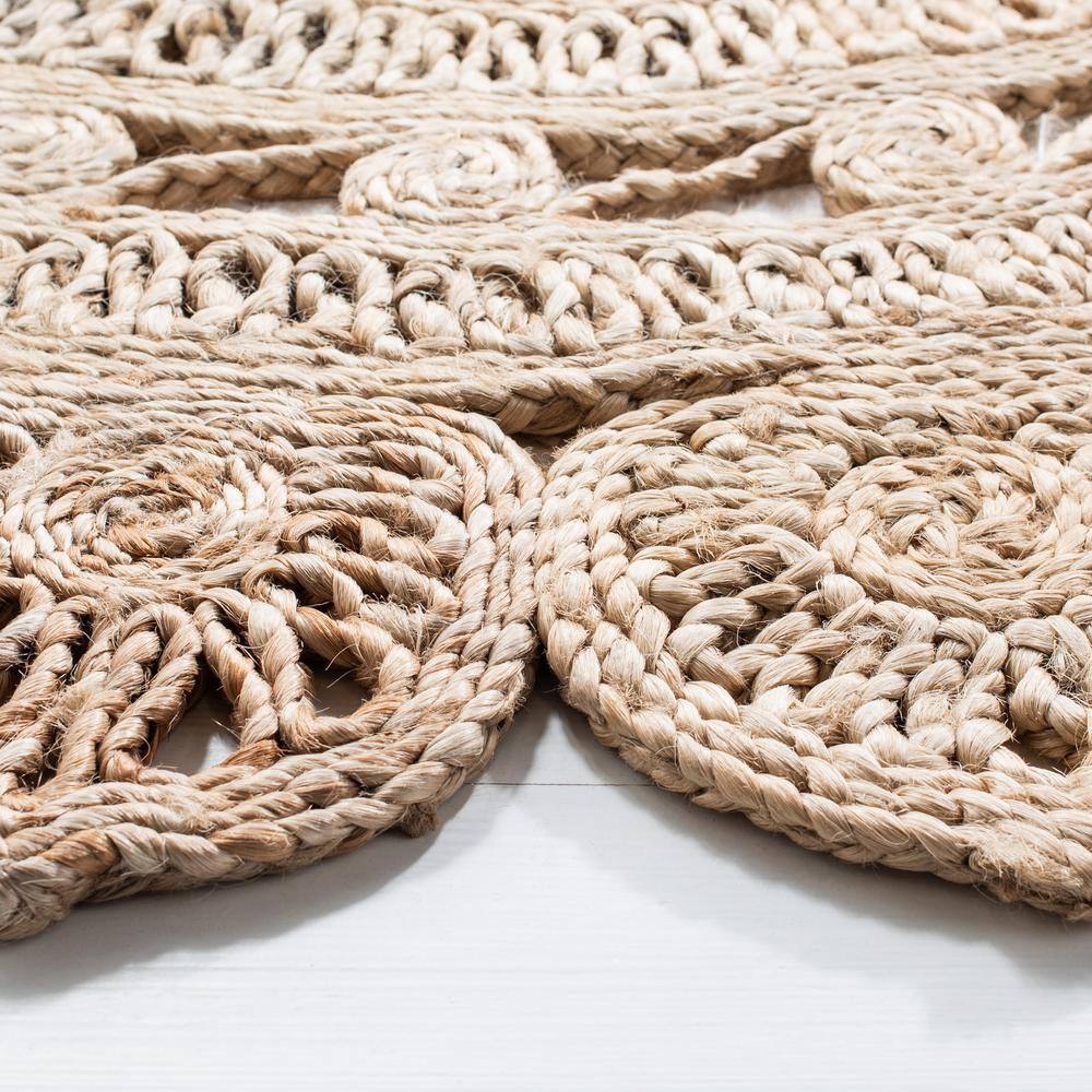 Handmade Natural Jute Round Area Rug with Floral Pattern