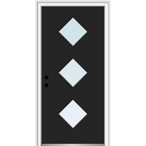 MMI DOOR 32 in. x 80 in. Aveline Right-Hand Inswing 3-Lite Clear Low-E Glass Painted Steel Prehung Front Door on 4-9/16 in. Frame
