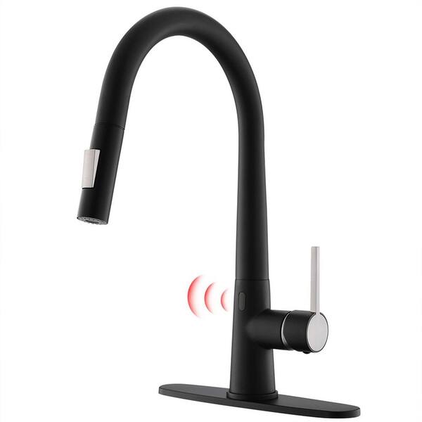 Aosspy Single-Handle Touchless Gooseneck Pull Down Sprayer Kitchen Faucet in Matte Black