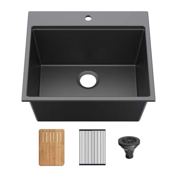 25 in. Top-Mount Workstation Single Bowl Quartz Kitchen Sink