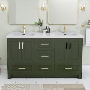 60 in.W x 22 in.D x 35 in.H Freestanding Double Sinks Bath Vanity in Green with White Solid Surface Resin Vanity Top